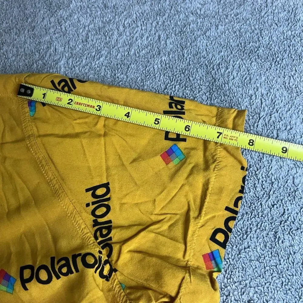 Polaroid Men's Small Short Sleeve Button Down Shirt Yellow All Over Print Logo S